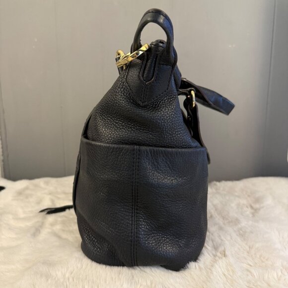 Aimee Kestenberg Black Pebbled Leather Satchel Tote Bag With Gold Hardware - Picture 4 of 13